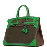 Pre-owned Hermes Grizzly Ghillies Birkin 35 Vert de Gris, Bambou and Taupe Doblis Palladium Hardware
