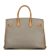 Pre-owned Hermes Special Order (HSS) Birkin 35 Parchemin, Gold and Etain Clemence Brushed Palladium Hardware