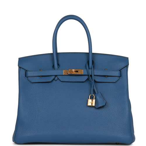 Pre-owned Hermes Birkin 35 Bleu Agate Togo Gold Hardware