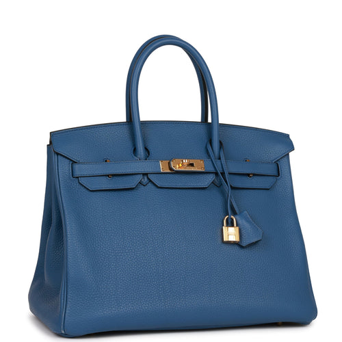 Pre-owned Hermes Birkin 35 Bleu Agate Togo Gold Hardware