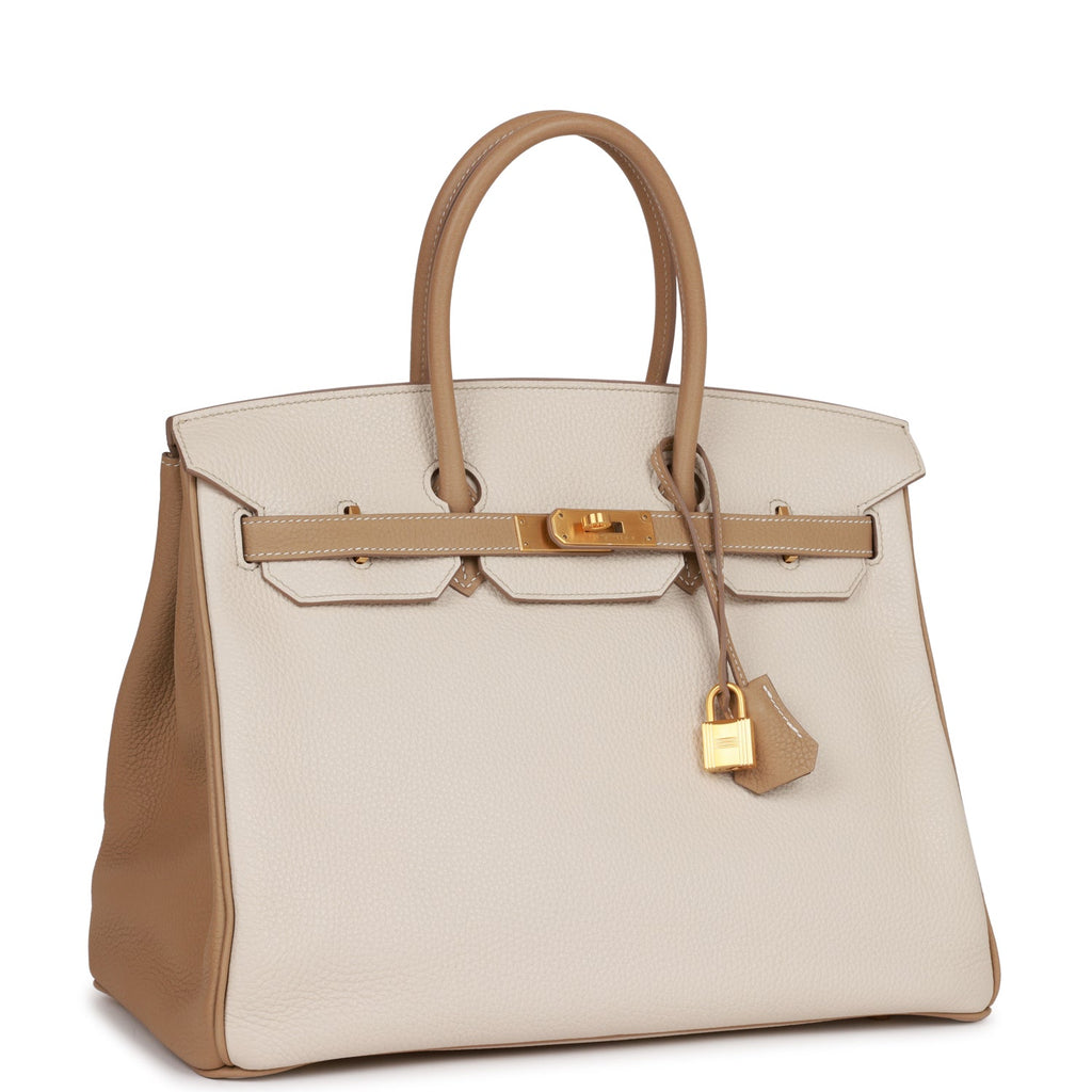 Hermes HSS Birkin 35 Craie and Trench Clemence Brushed Gold Hardware ...