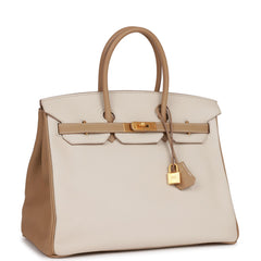 Pre-owned Hermes Special Order (HSS) Birkin 35 Craie and Trench Clemence Brushed Gold Hardware