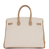 Pre-owned Hermes Special Order (HSS) Birkin 35 Craie and Trench Clemence Brushed Gold Hardware