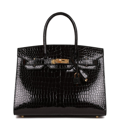 Hermes Birkin Sellier 30 Black Shiny Porosus Crocodile Gold Hardware