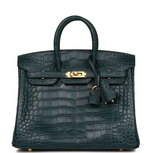 Hermes Birkin 25 Vert Cypress Matte Alligator Gold Hardware