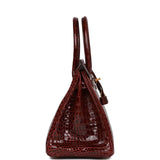 Hermes Birkin 30 Bordeaux Shiny Porosus Crocodile Gold Hardware