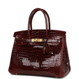 Hermes Birkin 30 Bordeaux Shiny Porosus Crocodile Gold Hardware