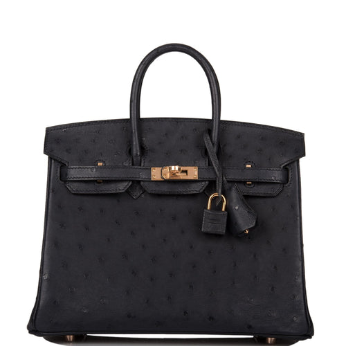 Hermes Birkin 25 Bleu Indigo Ostrich Rose Gold Hardware