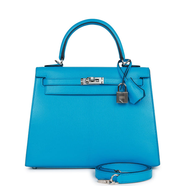 Hermes Kelly Sellier 25 Bleu Frida Chevre Palladium Hardware – Madison ...