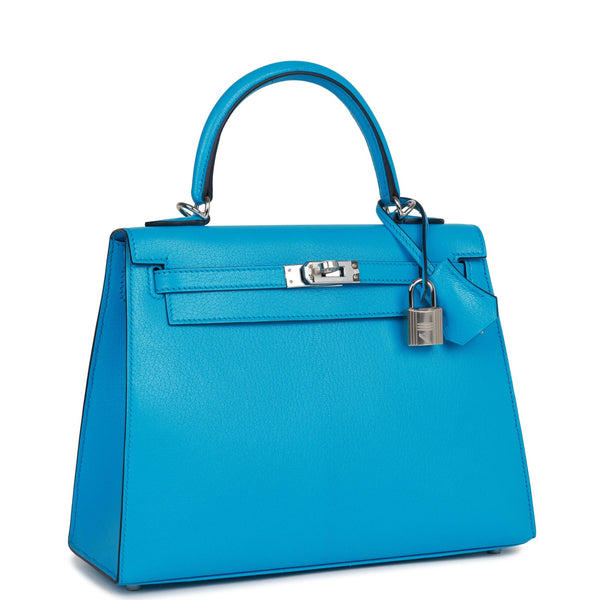 Hermes Kelly Sellier 25 Bleu Frida Chevre Palladium Hardware – Madison ...