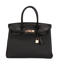 HERMES NEW Birkin 30 Touch Black Ostrich Shiny Alligator Exotic Gold Tote  Bag For Sale at 1stDibs