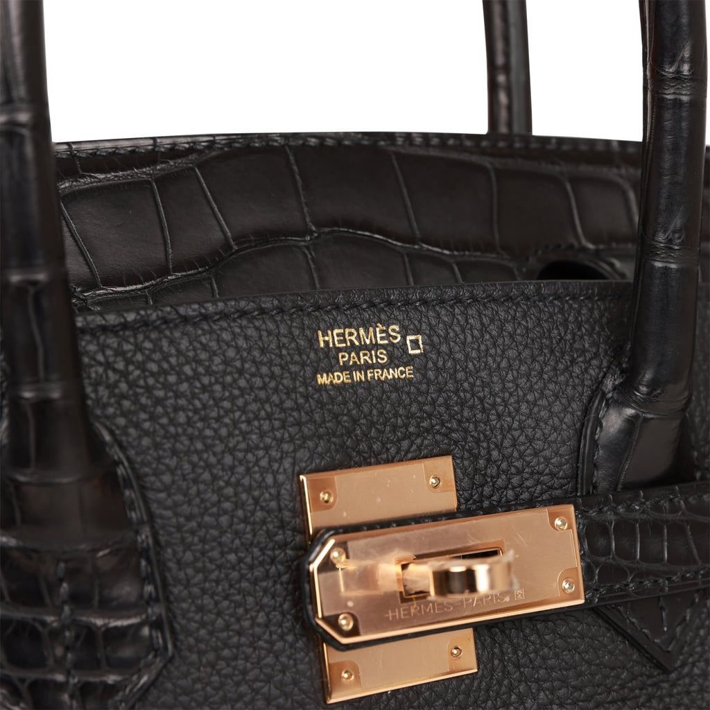 Hermes Birkin 30 Touch Bag Black Crocodile / Black Leather Rose Gold H –  Mightychic