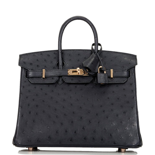 Hermes Birkin 25 Bleu Indigo Ostrich Rose Gold Hardware