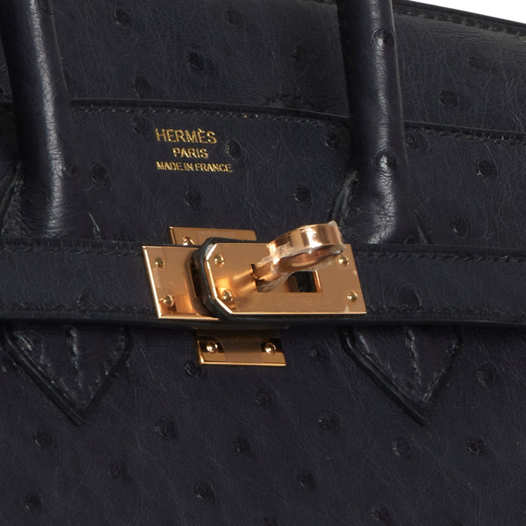 Hermes Birkin 25 Bleu Indigo Ostrich Rose Gold Hardware - Vendome Monte  Carlo