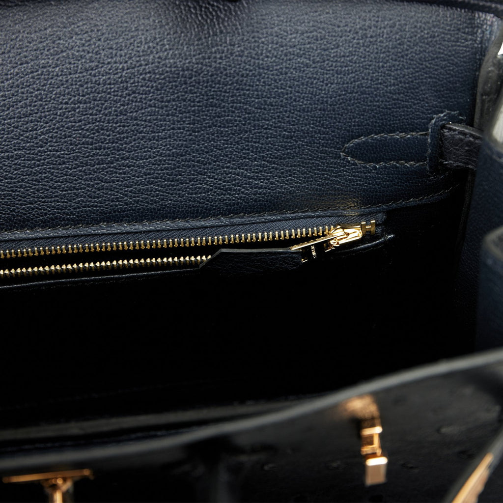 Hermes Birkin 25 Bleu Indigo Ostrich Rose Gold Hardware – Madison Avenue  Couture