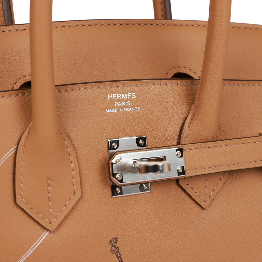 hermes limited edition birkin 25 in & out (stamp z) biscuit color swift  leather, palladium hardware, with keys, lock, raincoat, dust cover & box