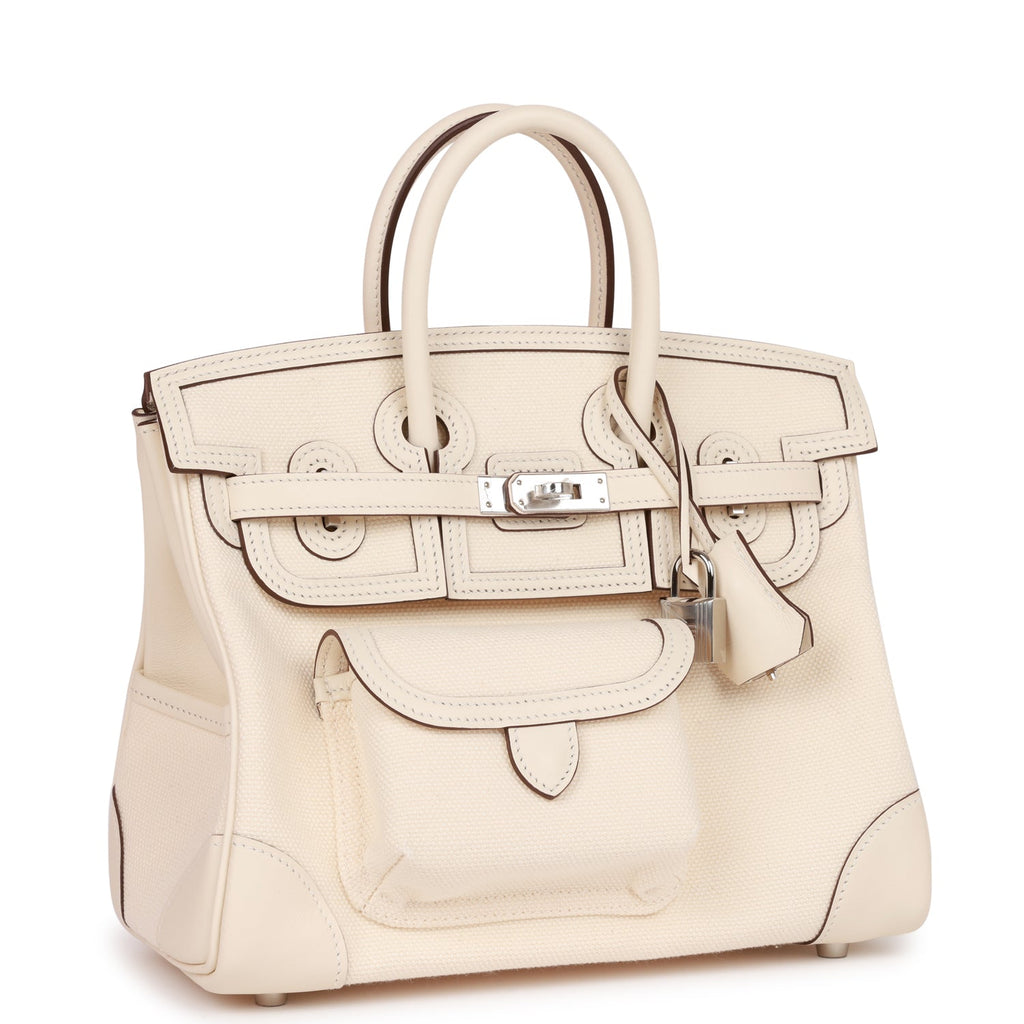 HERMÈS Limited Edition Birkin Cargo 25 Retourne handbag in Nata Swift  leather and Toile H canvas with Palladium hardware [Consigned]-Ginza Xiaoma  – Authentic Hermès Boutique