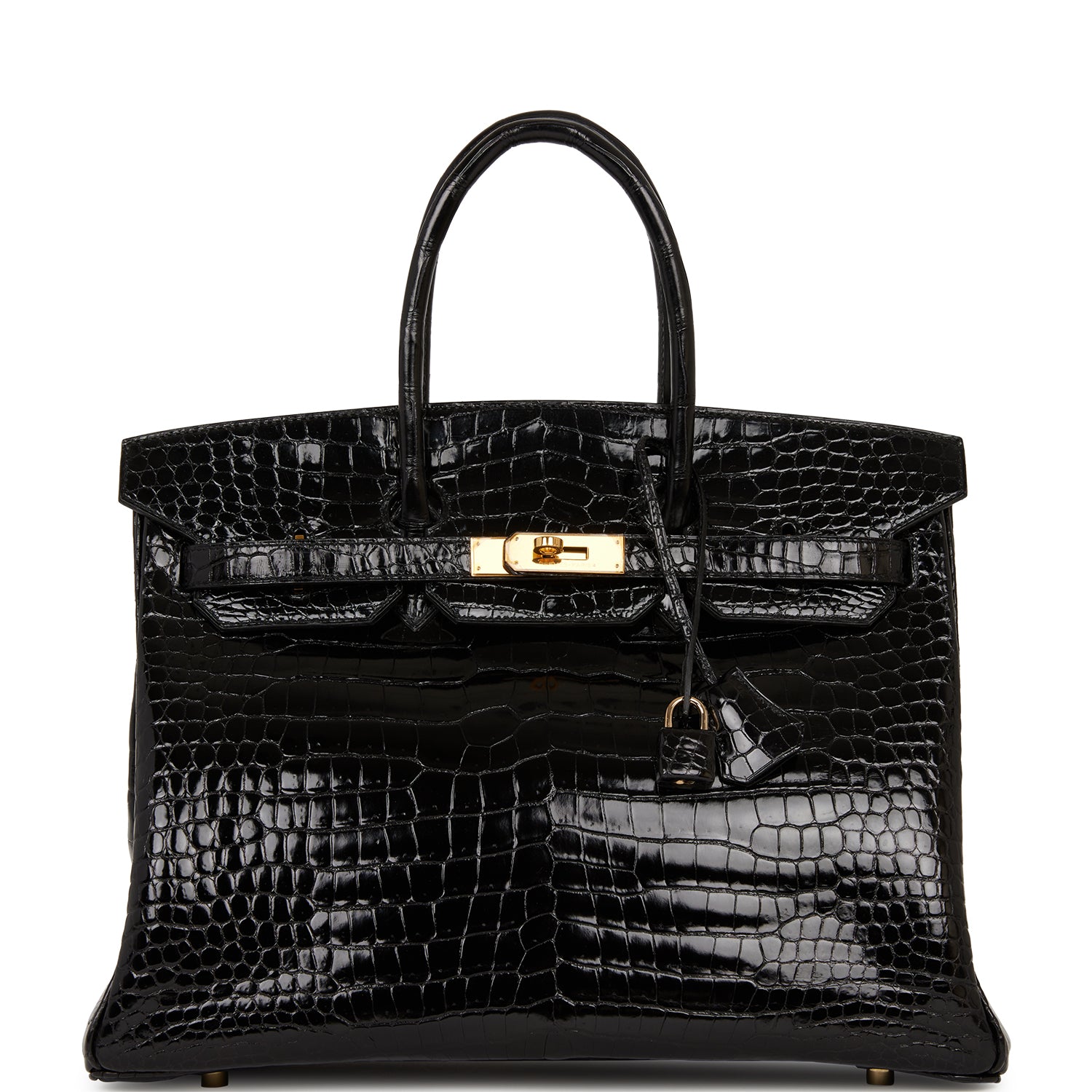 Pre-owned Hermes Birkin 35 Black Shiny Porosus Crocodile Gold Hardware ...