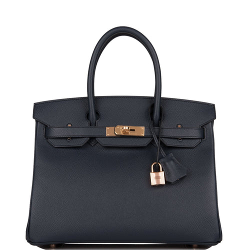 Hermes Birkin 30 Bleu Indigo Epsom Rose Gold Hardware