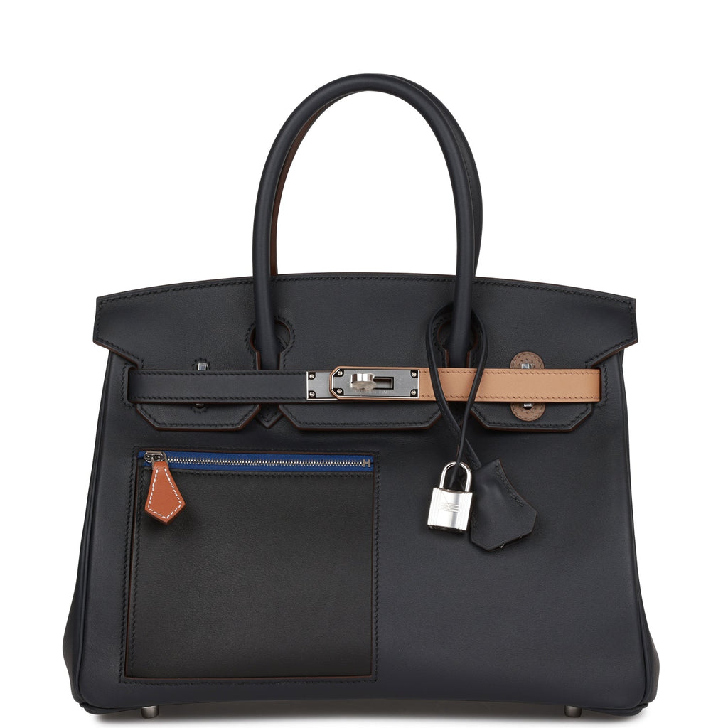 A LIMITED EDITION BLEU, NOIR, CHAI, ETOUPE & GOLD SWIFT LEATHER COLORMATIC  BIRKIN 30 WITH PALLADIUM HARDWARE