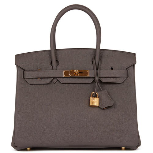Pre-owned Hermes Birkin 30 Etain Togo Gold Hardware