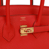 Hermes Birkin Handbag Rouge De Coeur Clemence with Gold Hardware 25 Red