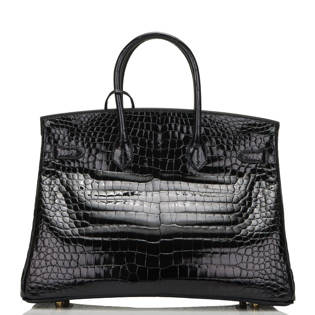 Hermès Birkin Black Shiny Porosus Crocodile 35 Gold Hardware, 2013, Womens Handbag