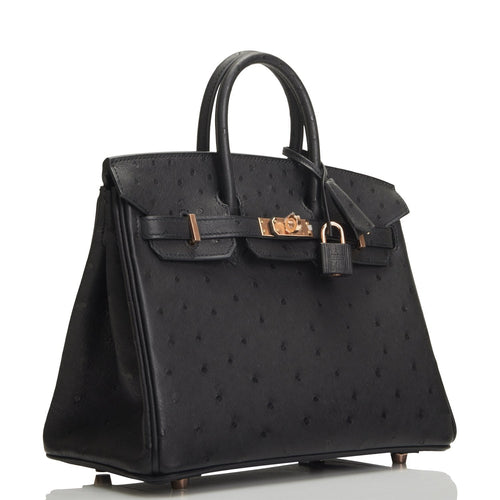 Hermes Birkin 25 Black Ostrich Rose Gold Hardware