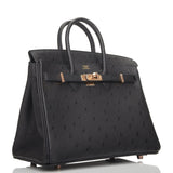 Hermes Birkin 25 Black Ostrich Rose Gold Hardware