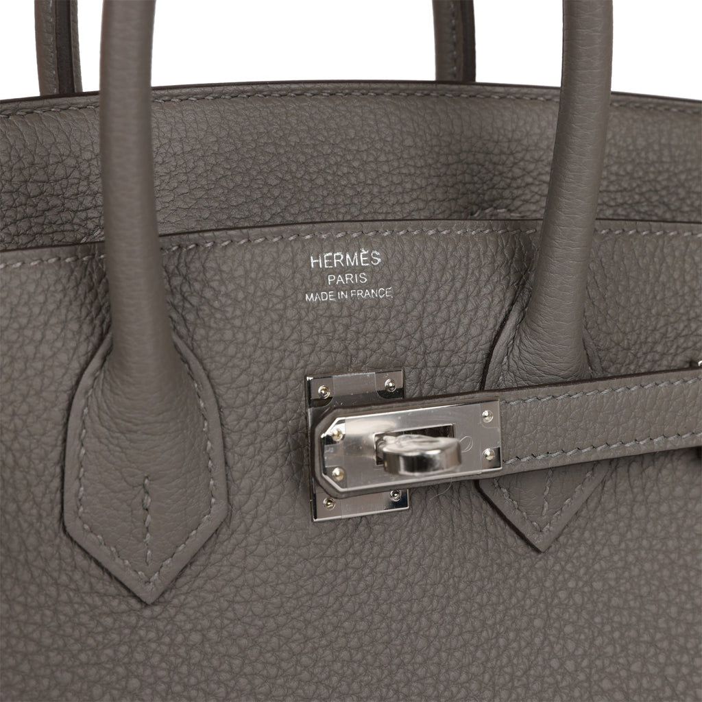 Hermes Birkin Handbag Grey Togo with Palladium Hardware 25 Gray