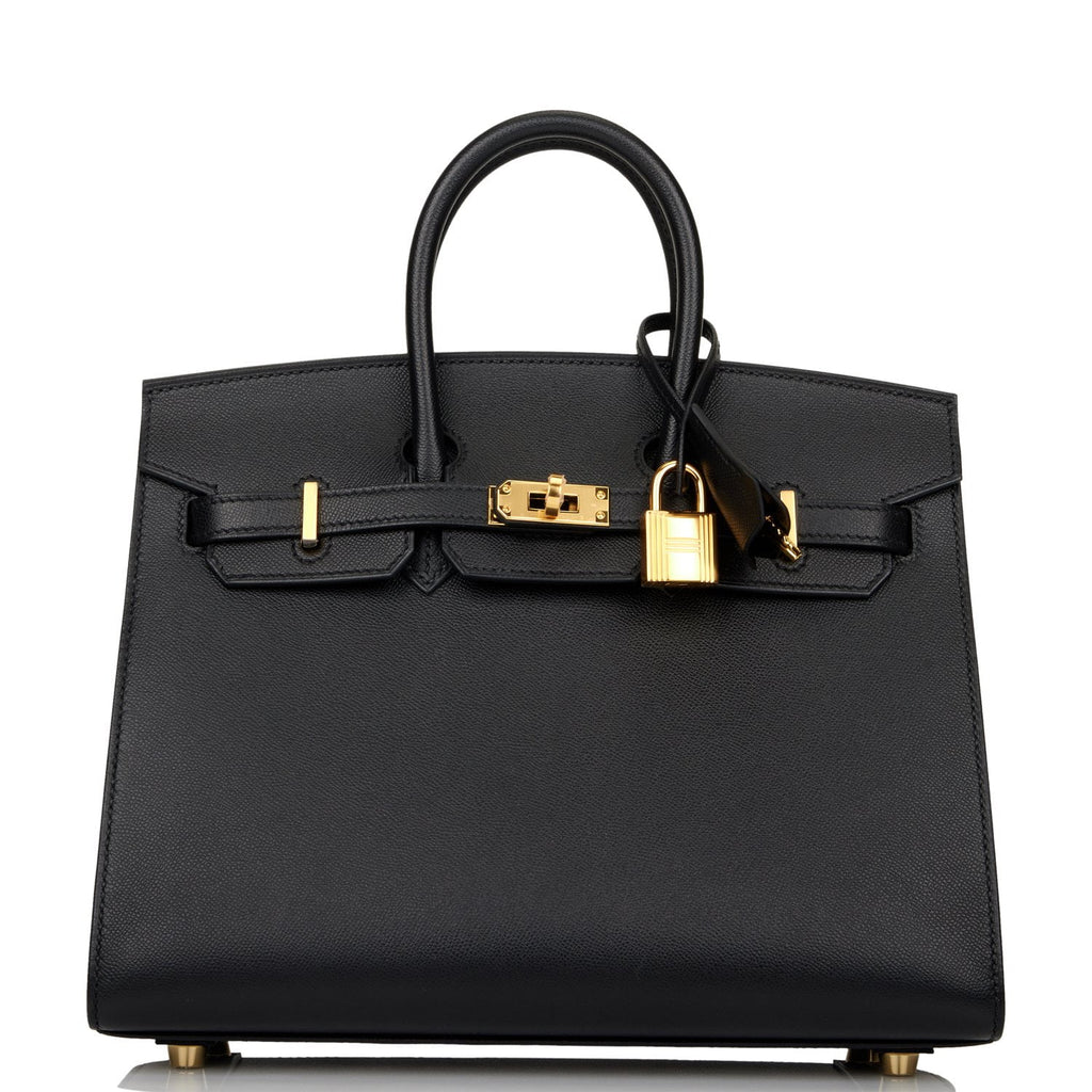 A BLACK MADAME LEATHER SELLIER BIRKIN 25 WITH GOLD HARDWARE