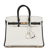 Hermes Special Order (HSS) Birkin 25 White and Black Clemence Gold Hardware