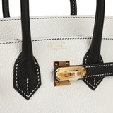 Hermes Special Order (HSS) Birkin 25 White and Black Clemence Gold Hardware