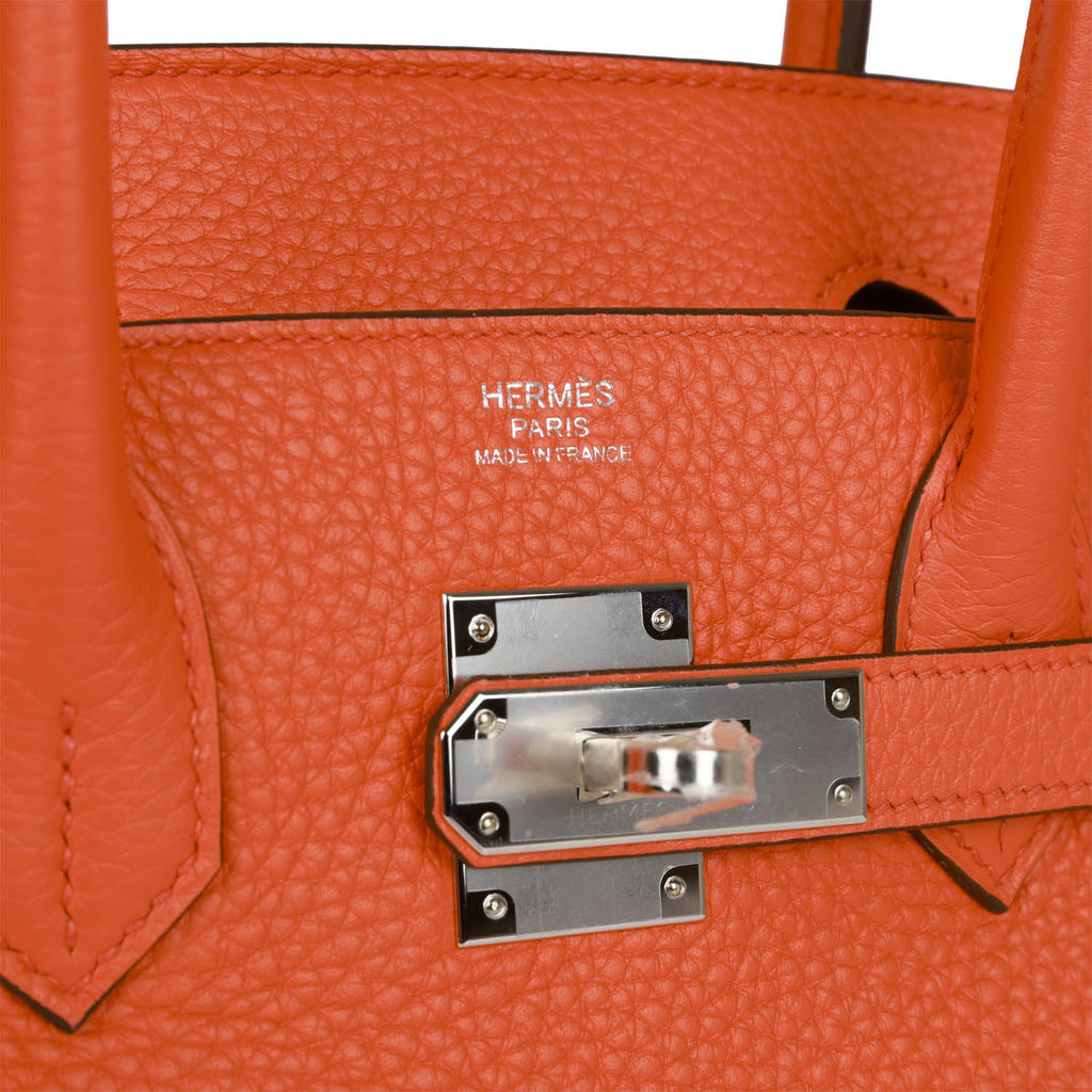 Hermes Orange Togo Leather Palladium Birkin 30 Bag Hermes