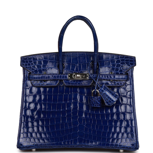 Hermes Birkin 25 Bleu Electric Shiny Niloticus Crocodile Palladium Hardware