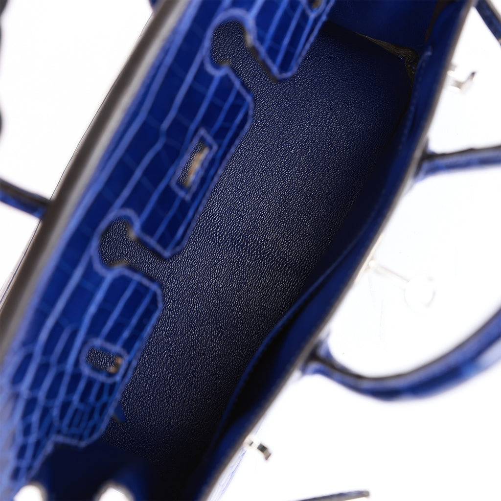 Hermes Birkin 25 Blue Electric Crocodile Vivid Jewel Palladium Hardware •  MIGHTYCHIC • 