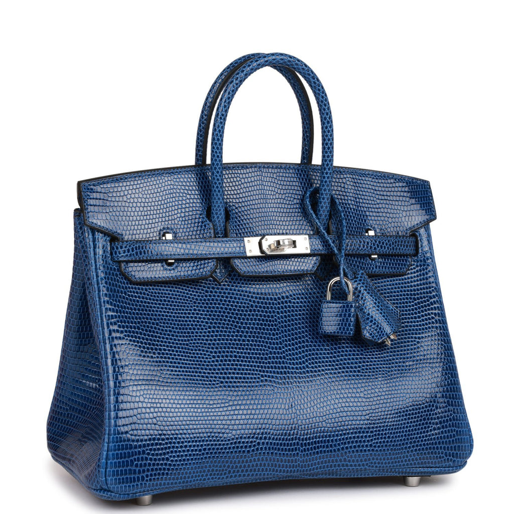 Hermès Birkin 25cm Bag Blue Mykonos Exotic Lizard Palladium Hardware