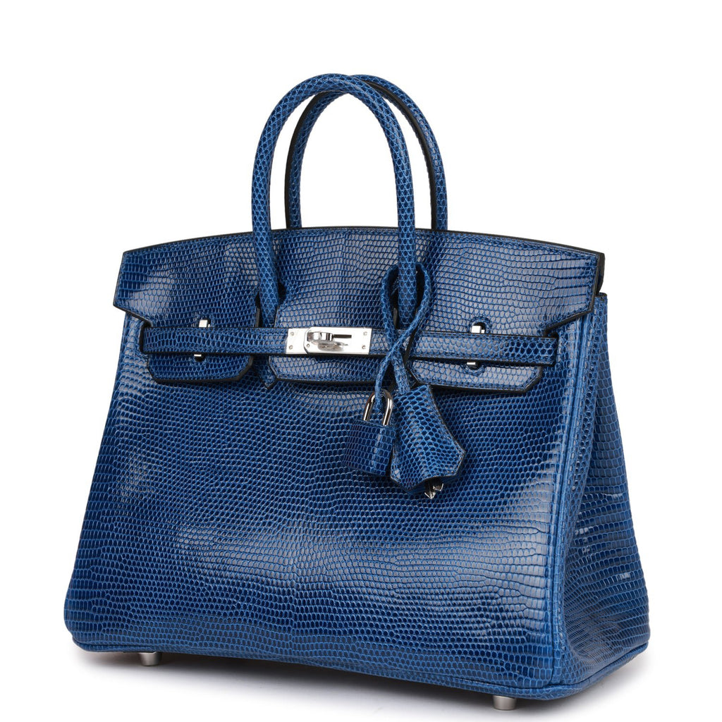 Hermès Birkin 25cm Bag Blue Mykonos Exotic Lizard Palladium Hardware