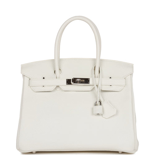 Pre-owned Hermes Birkin 30 White Clemence Palladium Hardware