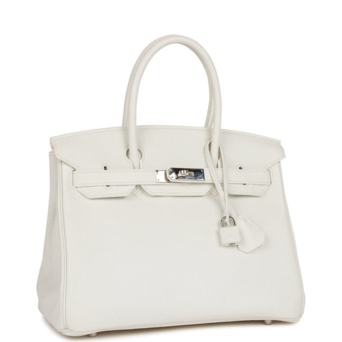 Pre-owned Hermes Birkin 30 White Clemence Palladium Hardware