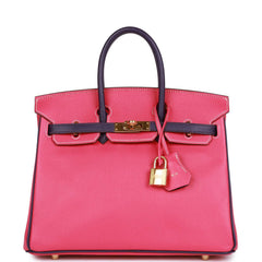 Pre-owned Hermes Special Order (HSS) Birkin 25 Rose Tyrien and Iris Epsom Gold Hardware