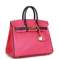 Pre-owned Hermes Special Order (HSS) Birkin 25 Rose Tyrien and Iris Epsom Gold Hardware