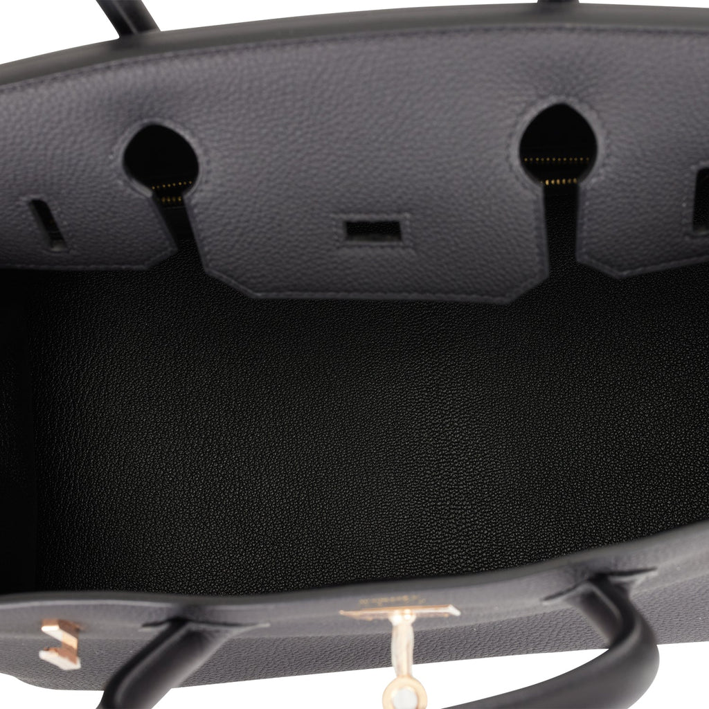 Hermès Birkin 30 Top Handle Bag In Black Ostrich With Rose Gold