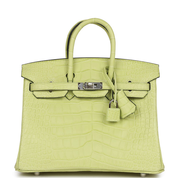 Hermes Lime Yellow Matte Crocodile Birkin 25 Handbag - MAISON de