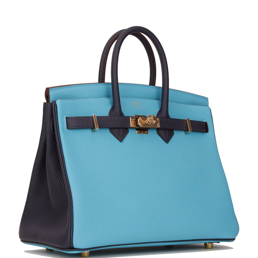 Hermes Birkin Bag 25cm HSS White Blue Nuit Clemence Brushed