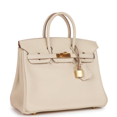 Pre-owned Hermes Birkin 25 Craie Swift Gold Hardware