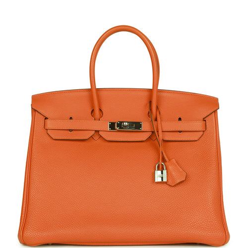 Pre-owned Hermes Birkin 35 Orange H Clemence Palladium Hardware