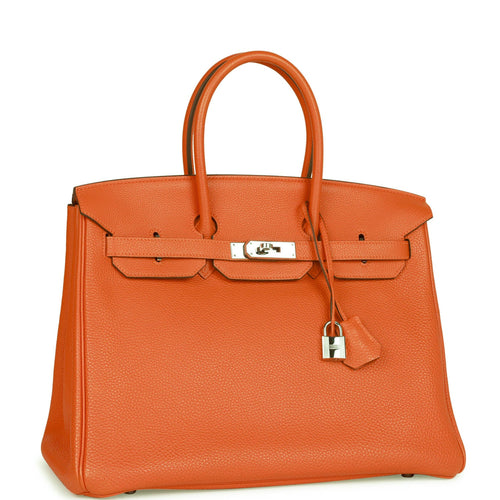 Pre-owned Hermes Birkin 35 Orange H Clemence Palladium Hardware