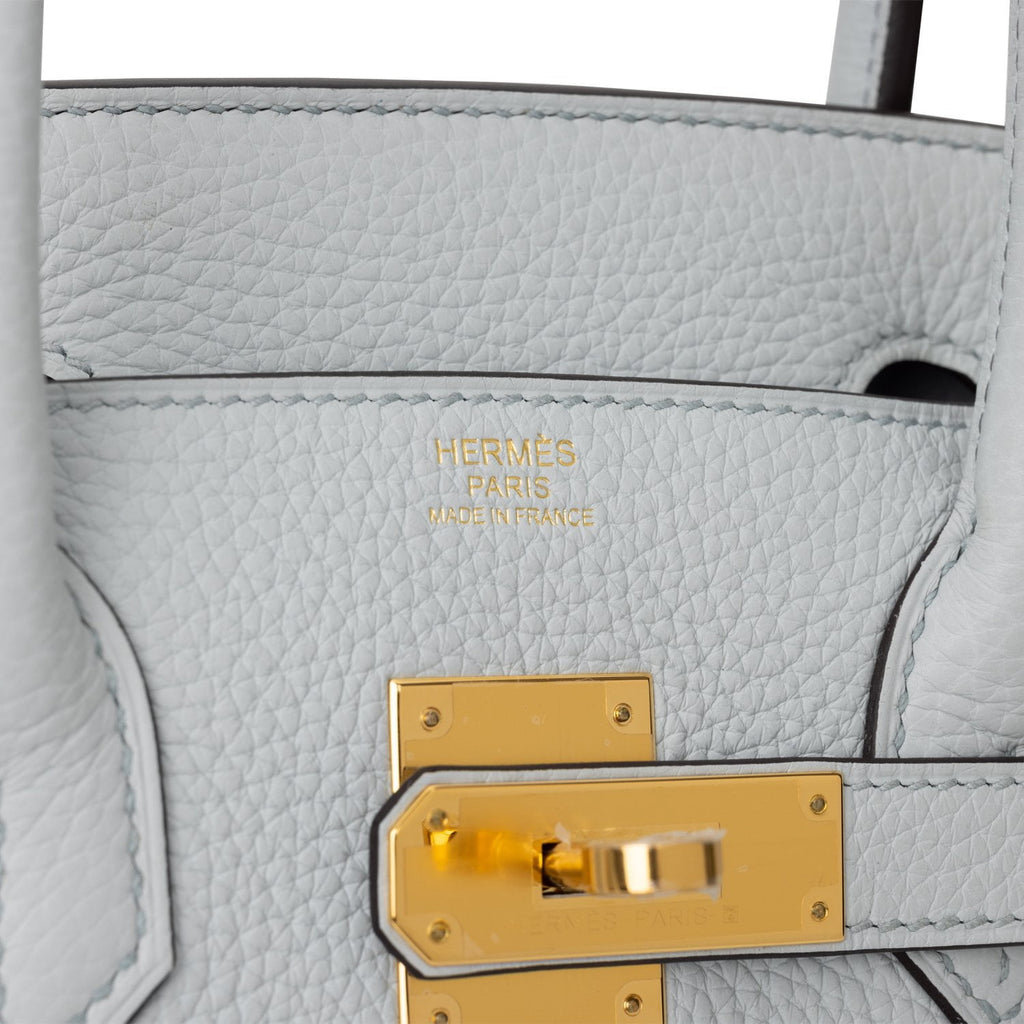 Hermes Birkin 30 in Gris Pale with Perle and Mykonos Blue Stripes