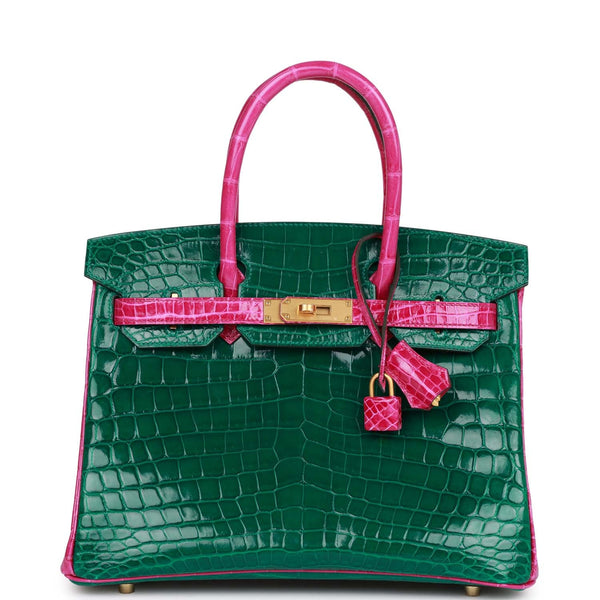 Hermes Birkin 25 Sellier Emerald Toned Vert Fonce Porosus Crocodile Bag Gold Hardware
